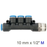 PU HOSE FITTING MANIFOLD 4 X 10MM PORT X 1/2'M