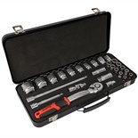 SOCKET & RATCHET SET 27PC 1/2' DR CRV 12 POINT METAL CASE