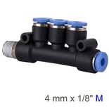 PU HOSE FITTING MANIFOLD 4 X 4MM PORT X 1/8'M