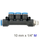 PU HOSE FITTING MANIFOLD 4 X 10MM PORT X 1/4'M