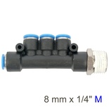 PU HOSE FITTING MANIFOLD 4 X 8MM PORT X 1/4'M