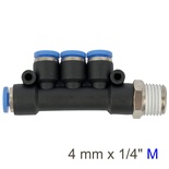 PU HOSE FITTING MANIFOLD 4 X 4MM PORT X 1/4'M