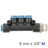 PU HOSE FITTING MANIFOLD 4 X 8MM PORT X 3/8'M